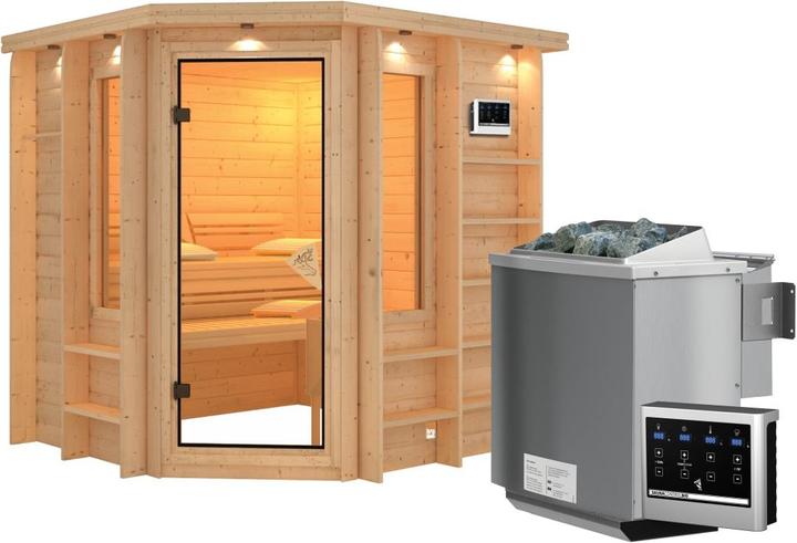 Actual product image Karibu Cortona with roof wreath (9 KW Bio external control)
