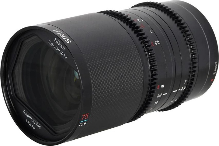 Immagine prodotto Sirui Saturn 75mm T2.9 1.6x DL75B in fibra di carbonio con attacco DL anamorfico per full-frame (blu (Dji DL Mount, Full-frame)