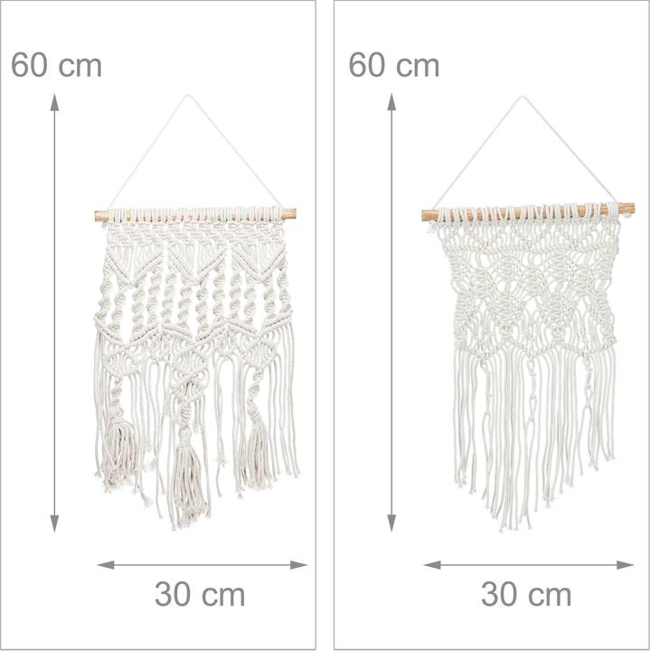 Actual product image Relaxdays 2 pcs macramé wall hanging (30 x 1.5 x 60 cm)
