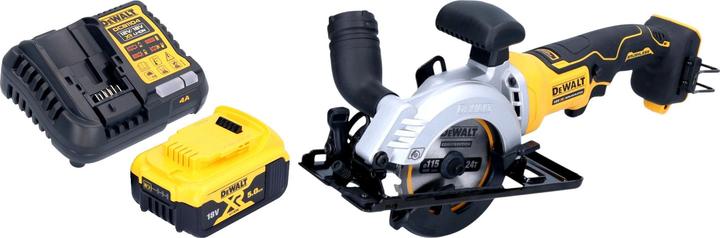 Actual product image DeWalt DCS 571 P1 Akku Handkreissäge 18 V 115 mm Brushless + 1x Akku 5,0 Ah + Ladegerät