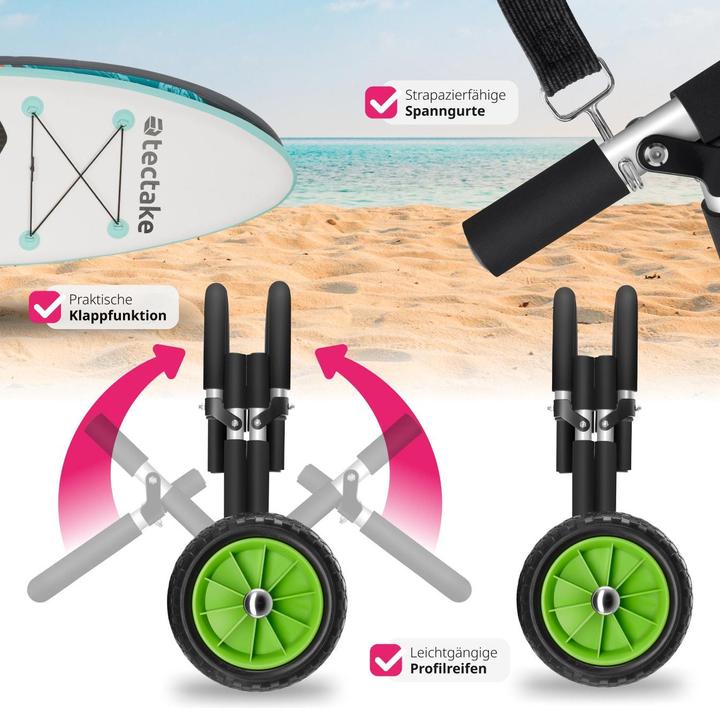 Image du produit tectake Chariot de transport pour planche de surf WaveWheel, pliable, pour 2 planches