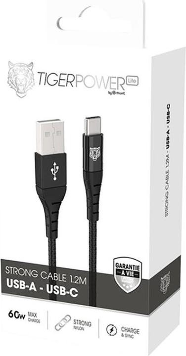 Image du produit Tiger Power Lite Cable Renforce USB-A USB-C 1,2m Noir (1.20 m)