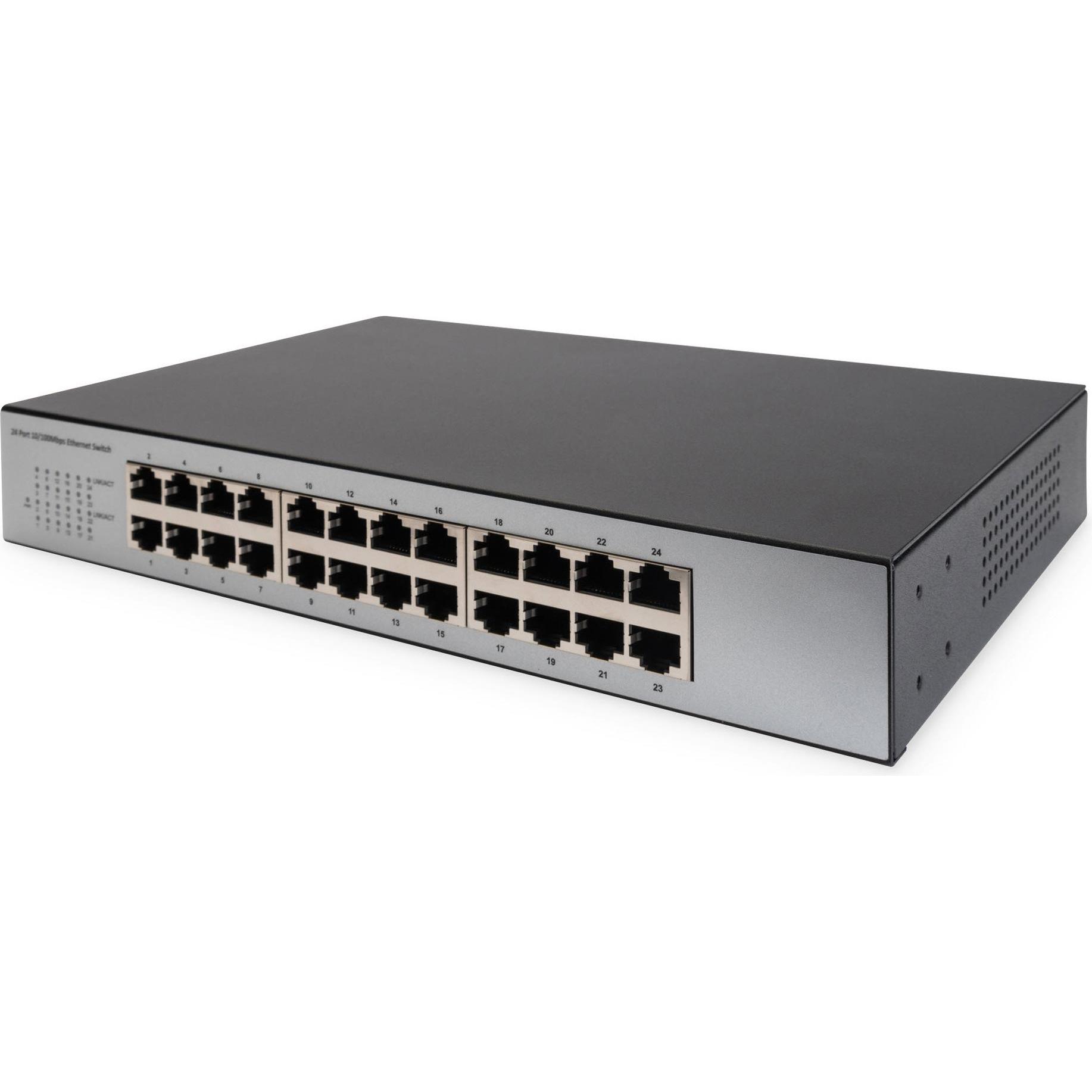 Digitus Fast Eth. N-Way 24-Port Switch (24 Ports), Netzwerk Switch, Grau