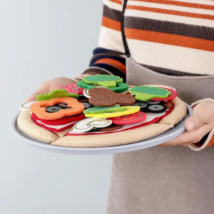 Actual product image Activity Board Felt pizza food matching game set, mini food set for children's kitchen, pretend play