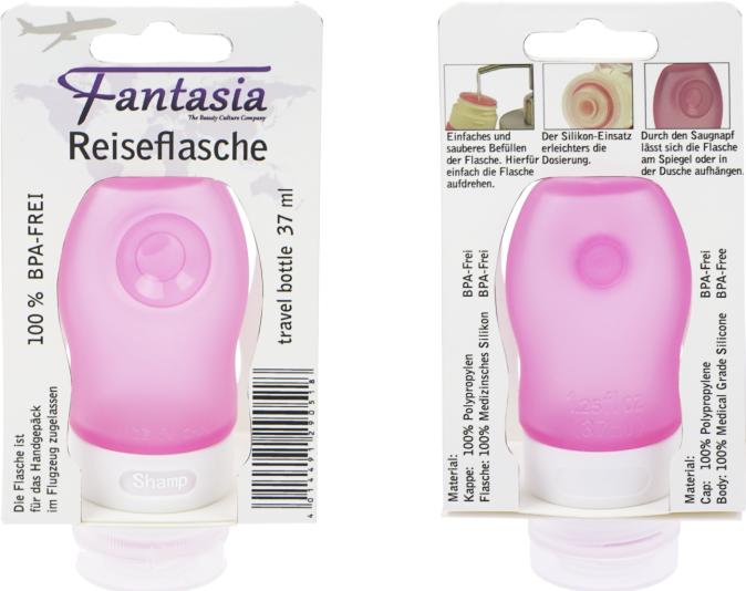Produktbild Silikon Flasche für 37 ml Inhalt, pink, mit Saugnapf