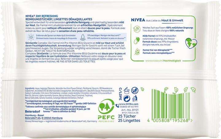 Nutritional values and ingredients NIVEA Reinigungstücher 3in1 Erfrischend Multipack 6 x 25 Stück (Facial cleansing wipes)