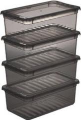 Actual product image keeeper Storage box set ""bea"", 3x 18 L, crystal-grey PP, lid with air control system for ventilation (39 x 33.5 x 18 cm, 18 l)