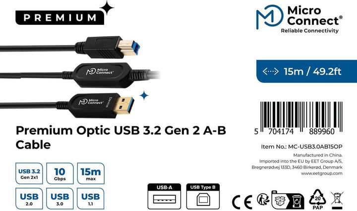 Actual product image MicroConnect Premium Optic USB Cable 3.0 (15 m, USB 3.2 Gen 2, 5 W)