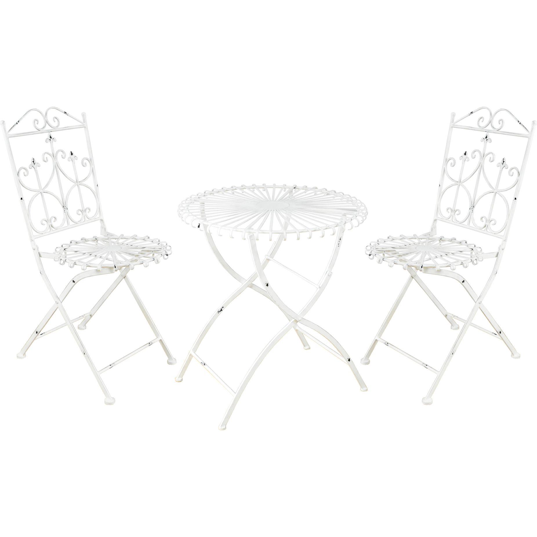 HTI-Living, Esstisch, Essgruppe 3-teilig Weiss Romantic Garden (70 x 75 x 70 cm)