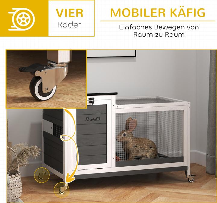 Actual product image PawHut Kaninchenstall Tannenholz, Stahl Dunkelgrau