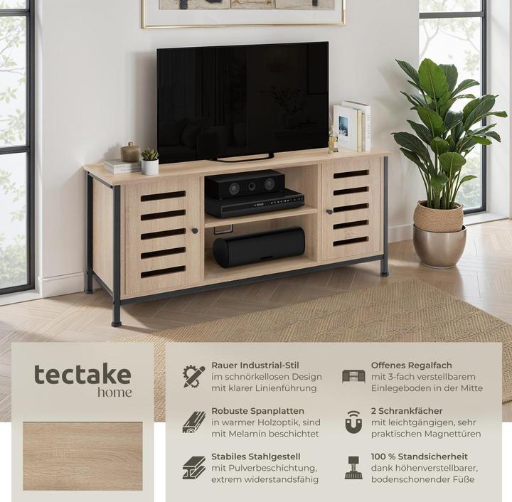 Actual product image tectake TV cabinet Carlow | W110 x D41.5 x H50.5 cm with two cabinets & shelf (41.50 x 41.50 x 50.50 cm)