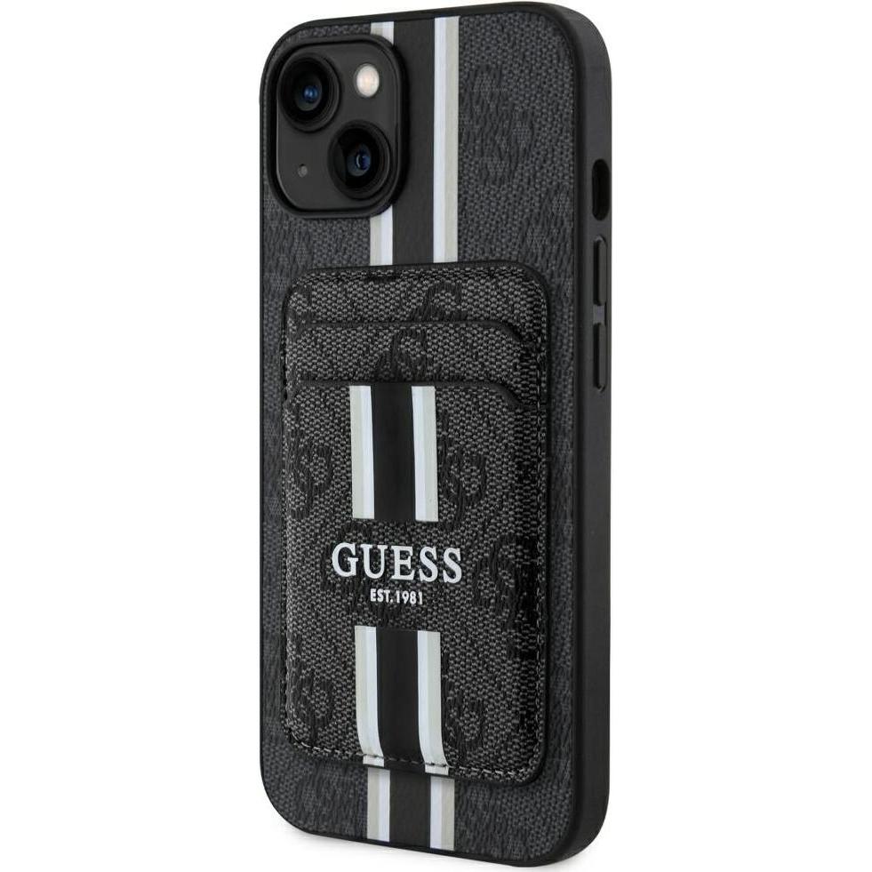Guess 4G Stripes case with Magsafe wallet for iPhone 15 black (Apple iPhone 15), Cover smartphone, Nero
