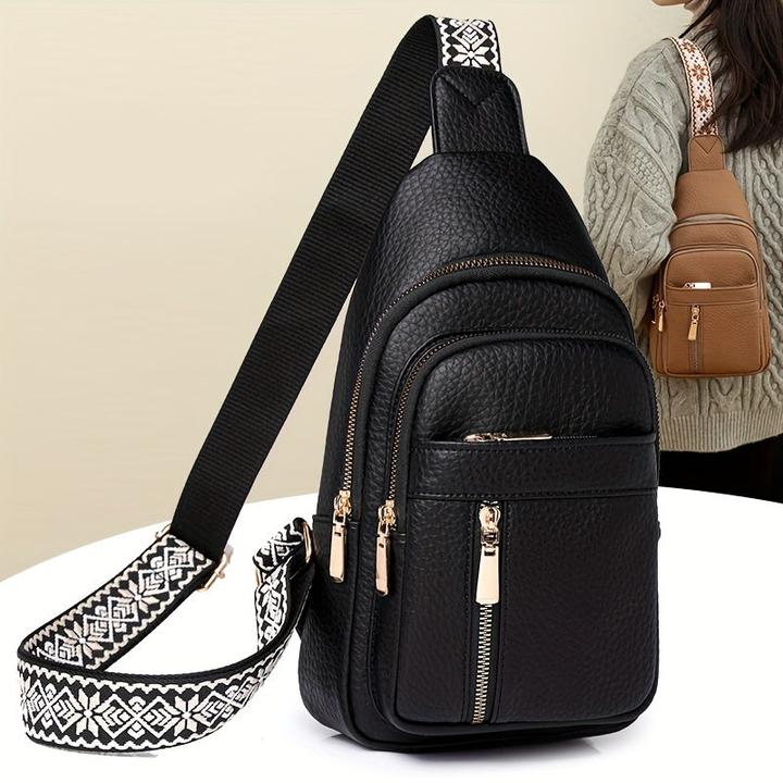 Actual product image Only-Bags.Store Vintage chest bag with multiple pockets and zip fastening, casual sports shoulder bag made of