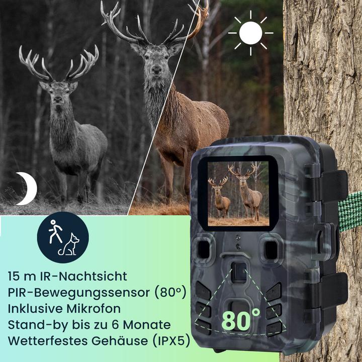 Produktbild Casativo Kompakte Full-HD-Wildkamera mit Bewegungssensor und Nachtsicht inkl. Akku Solarpanel