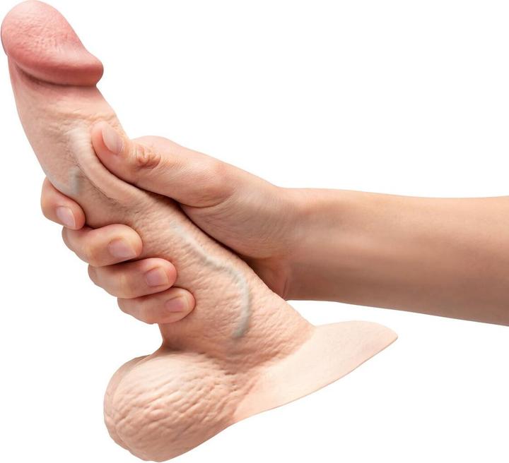Actual product image Earthly Body Slipskin Realistic Silicone Dildo 8 Inch Curved Cream
