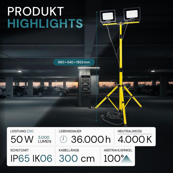 Produktbild Luxula LED Baustrahler mit Stativ (10000 lm)