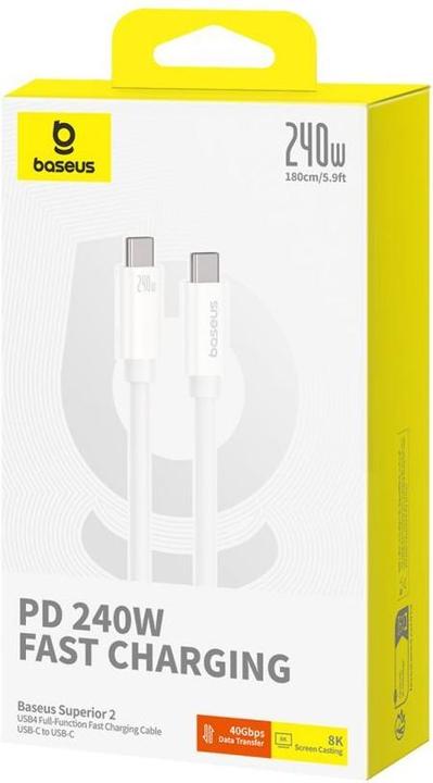 Produktbild Baseus fast Charging Cable Superior 2 USB-C to USB-C 240W, 1,8m (white) (1.80 m, 240 W)
