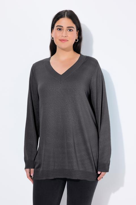 Produktbild Ulla Popken Pullover, V-Ausschnitt, Langarm, weicher Feinstrick (42, 44)