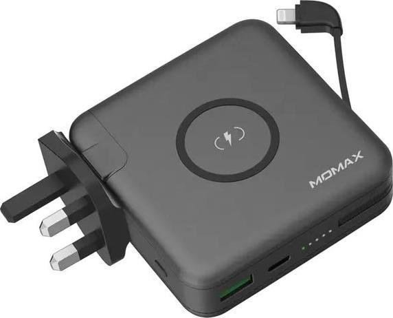 Momax Q.Power Wireless Portable PD Charger 6700mAh with Built-In Lightning Cable (10 mAh, 18 W)