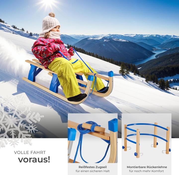 Image du produit tectake Holzschlitten Vivian, klappbar mit Rückenlehne und Zugseil