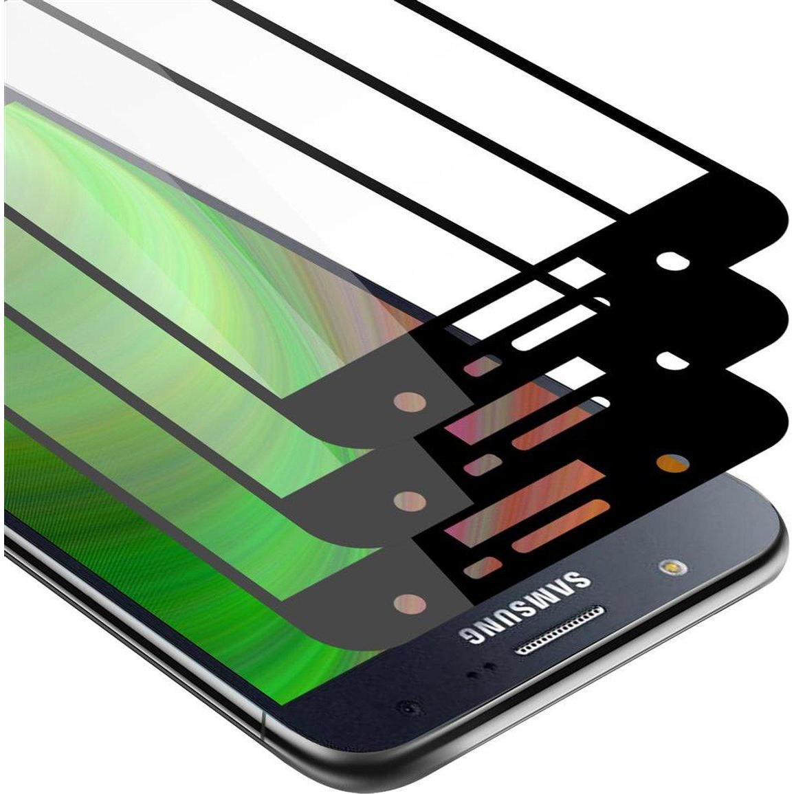 Cadorabo Vollbild Displayschutzglas (3 Stück, Samsung Galaxy J7), Smartphone Schutzfolie, Schwarz
