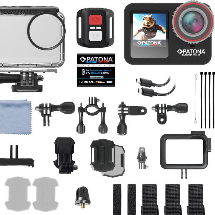 Produktbild Patona BIG SET Action Cam Life SL5 6K 90fps 64MP EIS 170° 7G Akkus+Dualladegerät+64GB Karte+Zubehör (30p, WLAN)
