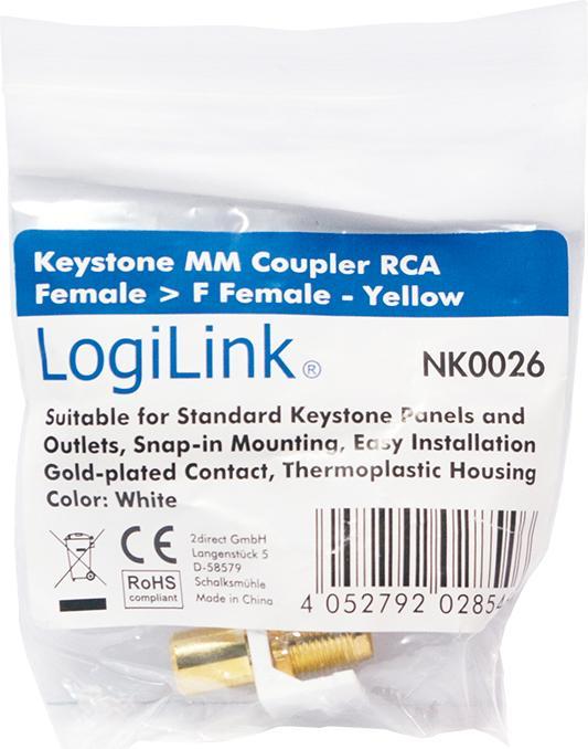 Produktbild LogiLink Keystone Verbinder Cinch Buchse F Buchse gelb