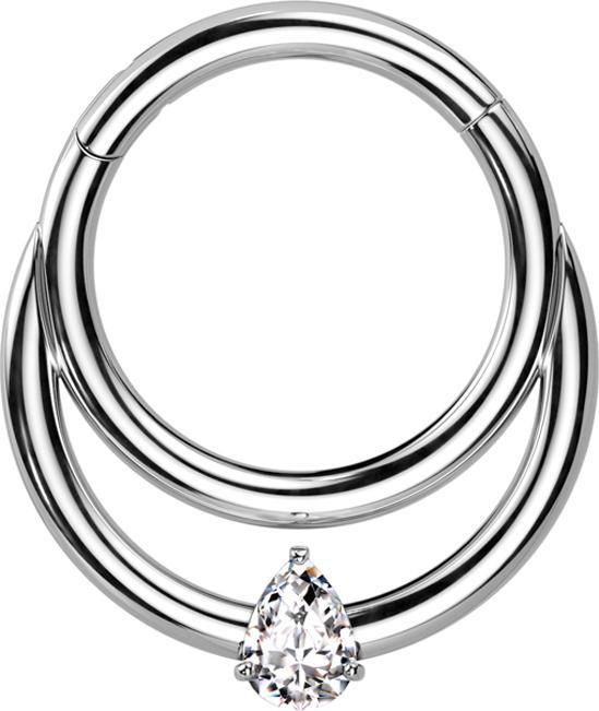 Immagine prodotto Star Piercing Anello a micro segmenti con cerniera in argento Anello doppio con gocce di cristallo in argento (senza ottone, Titanio)