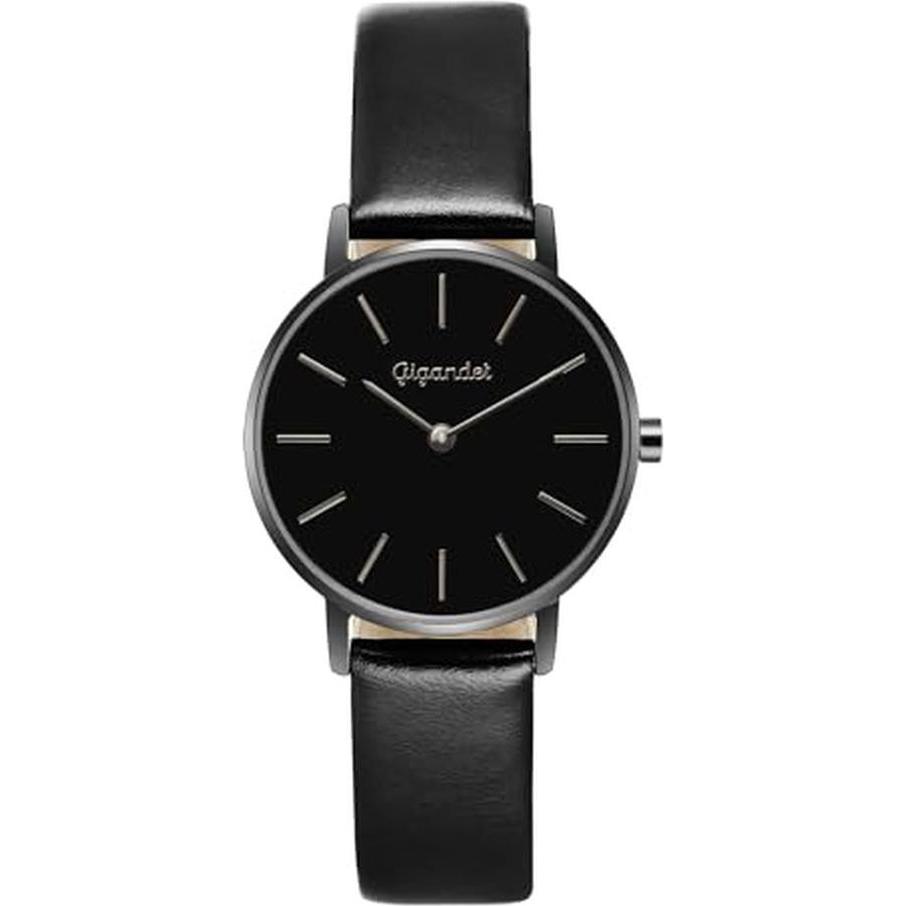 Gigandet, Orologio da polso, 10VNAG36NE005 Womens Analogue Quartz Watch with Leather Strap Black Black band ring, Nero, (Orologio da polso analogico)