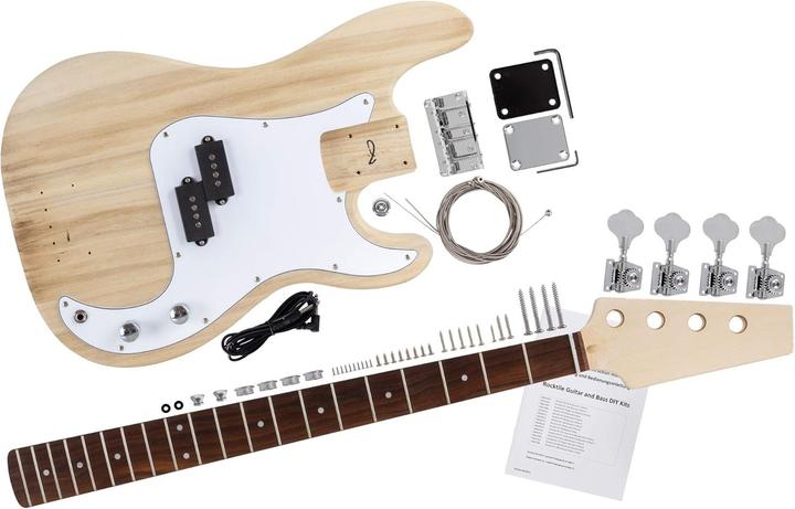 Image du produit Rocktile Kit per Chitarra Basso Stile PB Fai da Te (Basse électrique, Corps : Bois de paulownia, Manche : Érable, Touche : Bois noir)