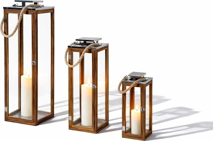 Produktbild Inda-Exclusiv 3er Set XXL Laternen-Set Windlicht Holz Gartenlaterne Edelstahldach