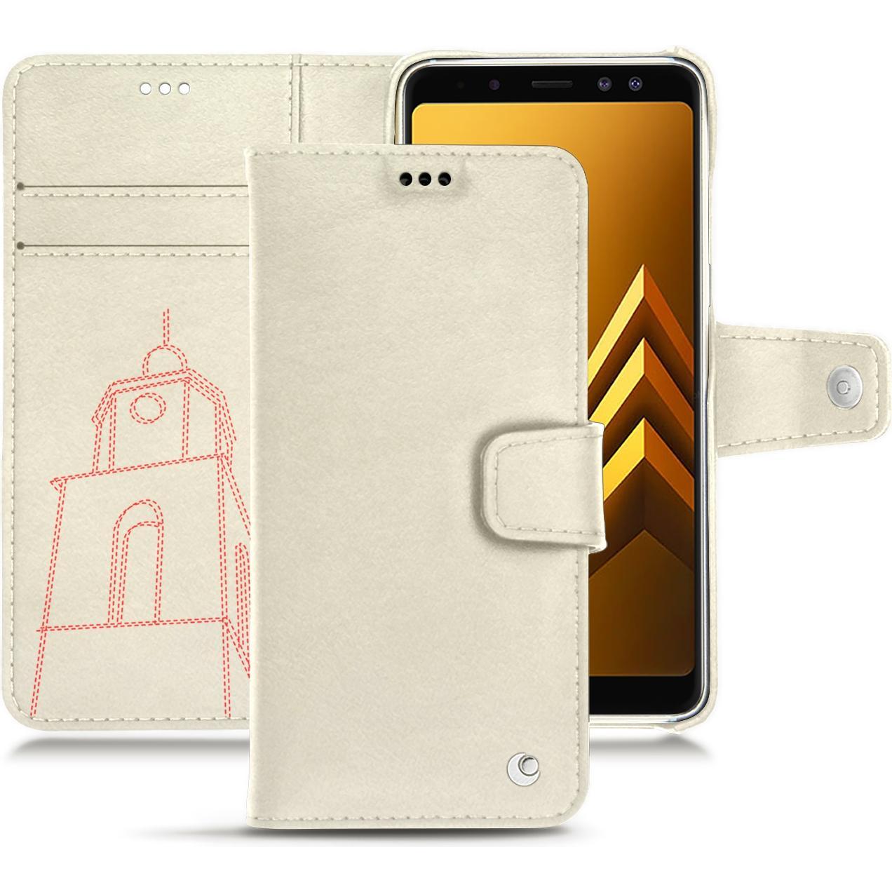 Noreve Lederschutzhülle Wallet (Samsung Galaxy A8+), Smartphone Hülle, Weiss