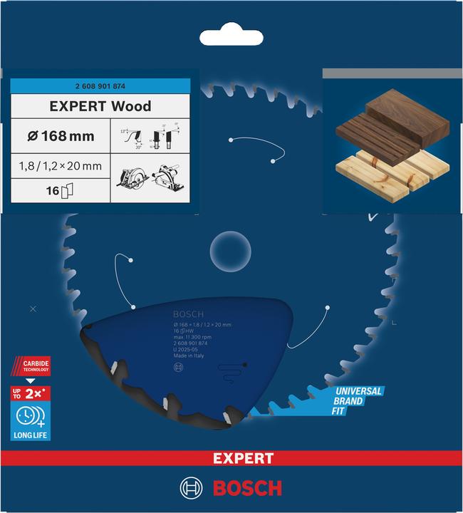 Immagine prodotto Bosch Professional Zubehör Lama circolare Expert per legno 168 x 20 x 1,8/1,2 mm, T16