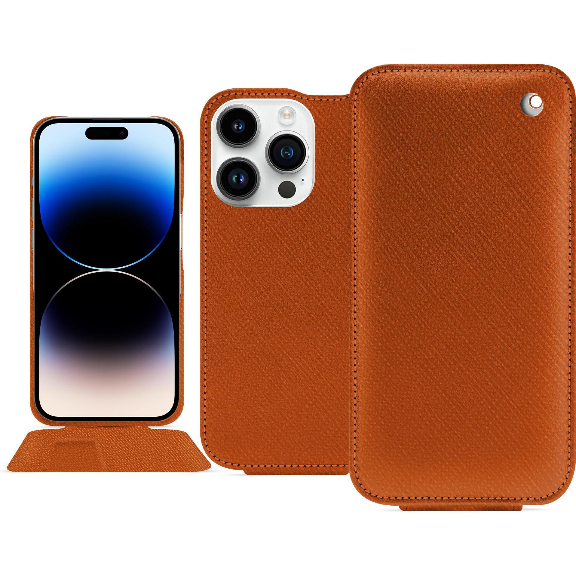Noreve Lederschutzhülle vertikal (Apple iPhone 15 Pro), Smartphone Hülle, Orange