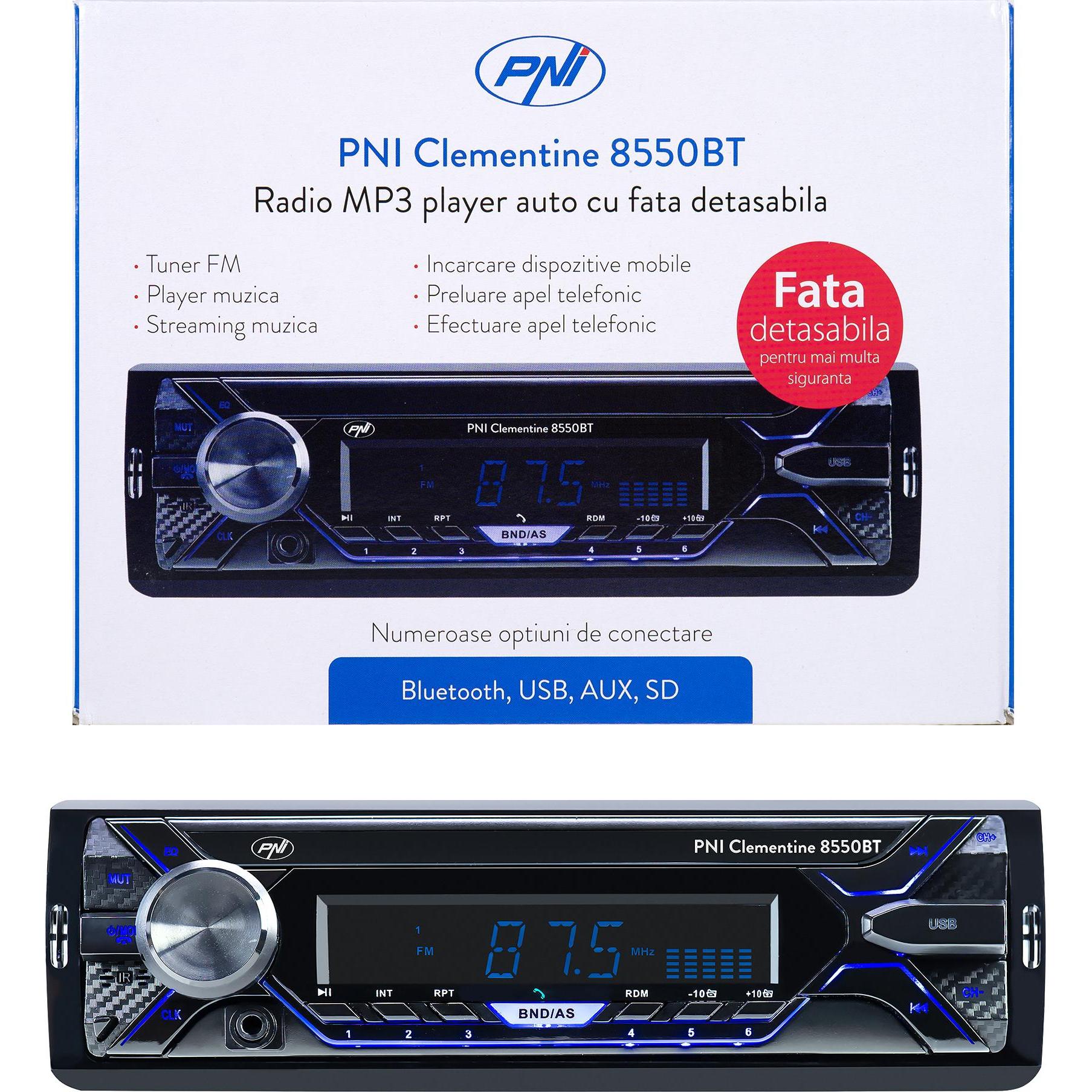 Thumbnail - PNI, Autoradio, Autoradio MP3-Player Clementine 8550BT, abnehmbares Gesicht, 4x45 W, 12 V, 1 DIN, mit SD, USB, A