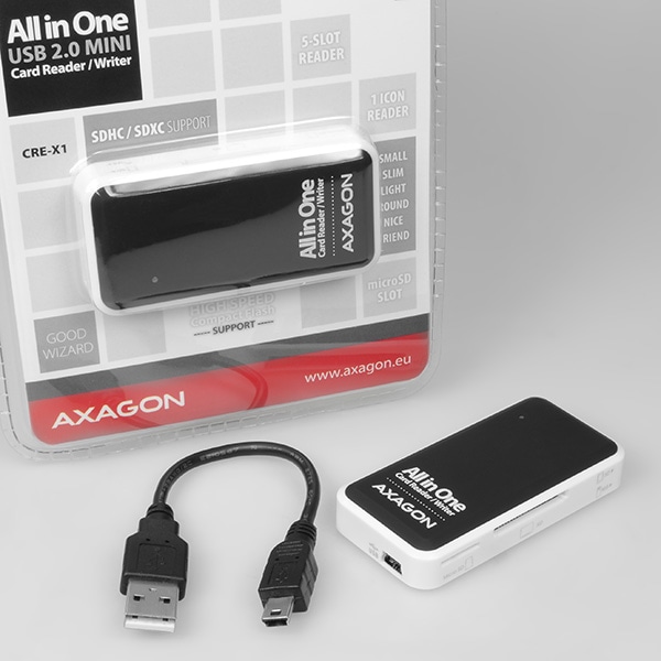 Actual product image Axagon CRE-X1 - CF - CF Type II - MMC - MMC Mobile - MMCmicro - MS Duo - MS PRO - Memory (USB 2.0)