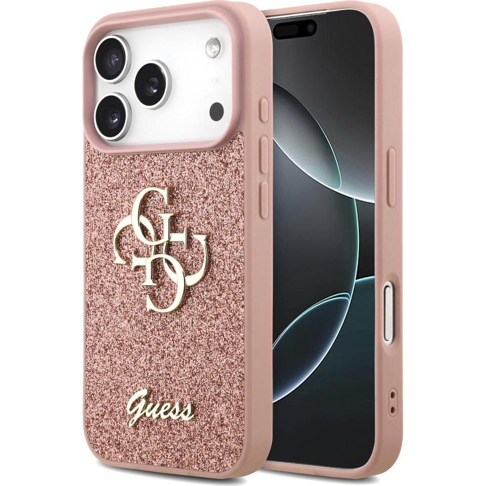 Guess Back panel cover Apple iPhone 17 Pro Max PU Fixed Glitter 4G Metal Logo Case Pink (Apple iPhone 17 Pro Max), Cover smartphone, Pink