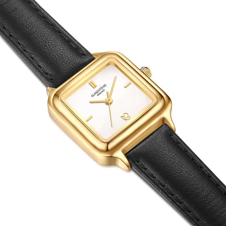 Actual product image Glanzstücke München Damen Quarzuhr gelbgold Echtleder schwarz - 38040 (25 mm)
