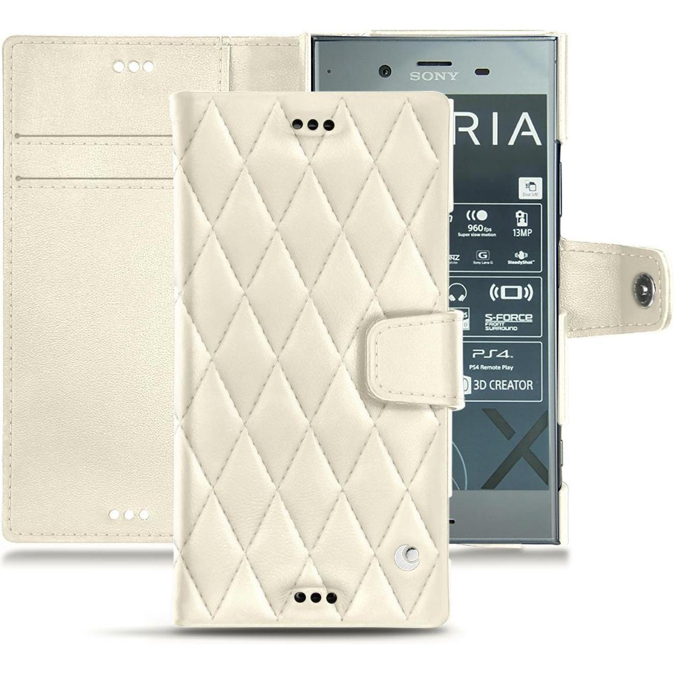 Noreve Lederschutzhülle Wallet (Sony Xperia XZ1), Smartphone Hülle, Weiss