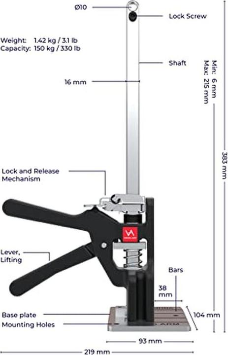 Produktbild Viking Arm Universal Hebe- und Spannwerkzeug ® Hubhöhe 7-215 mm Spreizweite 150-360 mm (360 mm)