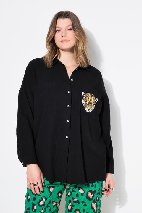Immagine prodotto Studio Untold Blusa di mussola dal taglio oversize con taschino con dettaglio leopardato (50, 52)
