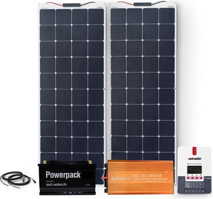 Actual product image Autosolar Complete package 320W flexible with lithium battery 105Ah and 2000W inverter (300 W)