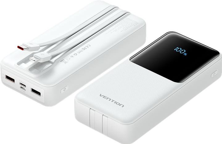 Image du produit Vention 20000mAh Power Bank (Micro-USB + USB-C + USB-A + USB-A) avec câbles USB-C et Lightning intégrés 22.