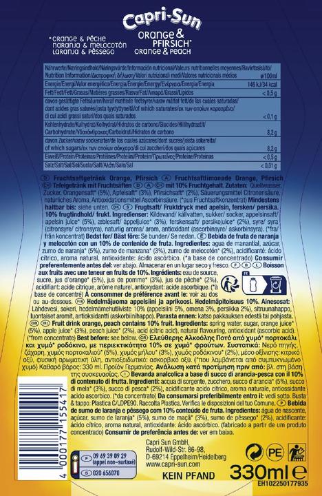 Nährwerte und Zutaten Capri-Sun Orange & Peach (1 x 33 cl)