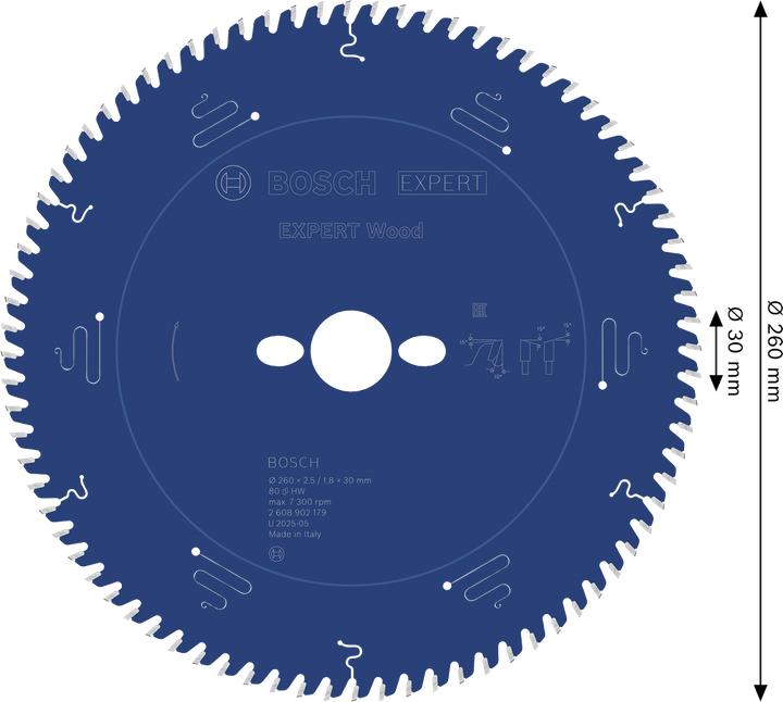 Immagine prodotto Bosch Professional Zubehör EXPERT Wood Kreissägeblatt, 260x30 mm, T80