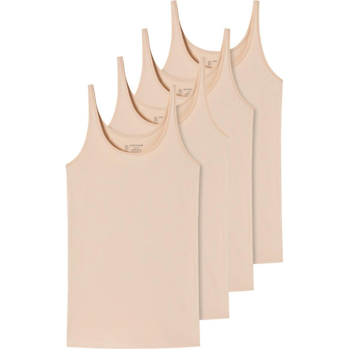 Schiesser, Damen, Shirt, 4er Pack 95/5 Organic Träger-Top, Beige, (46)