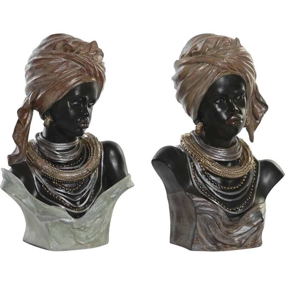 DKD Home Decor, Deko Objekt, Deko-Figur 26 x 17 x 40 cm Schwarz Beige Kolonial Afrikanerin (2 Stück) (26 x 17 x 40 cm)