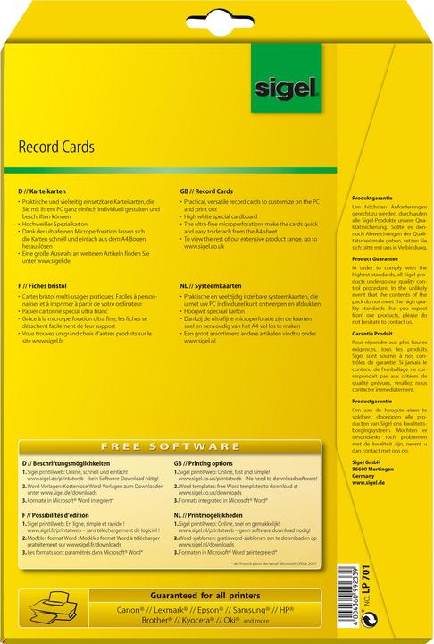 Actual product image Sigel Index cards (A7, 185 g/m², 20 x)