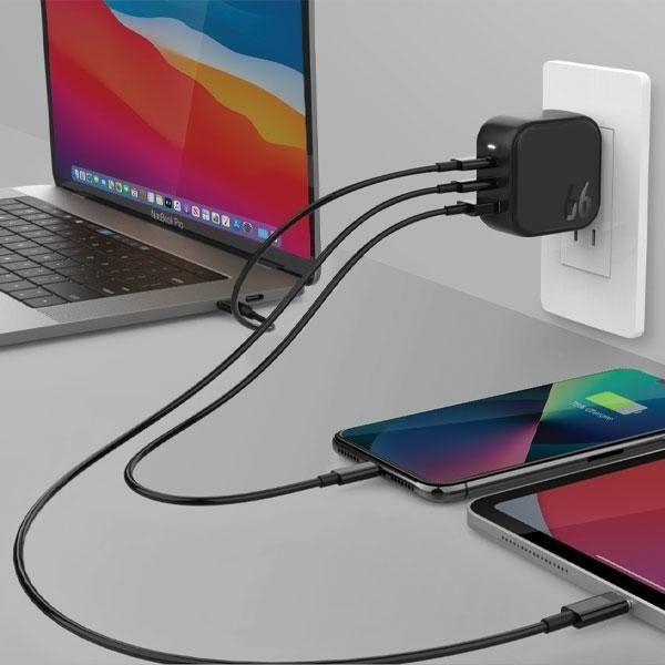 Produktbild Energea ład. siec. 1xUSB+2xUSB-C PD-PPS-QC 3.0 66W 2C1A czarny/black US+EU Travelite GAN66 (66 W, 3 Ports)
