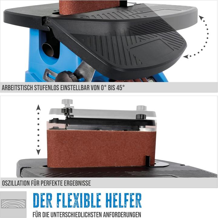 Produktbild Güde Compact 2-in-1 oscillating spindle belt sander with tool-free conversion and adjustable table (500 W)